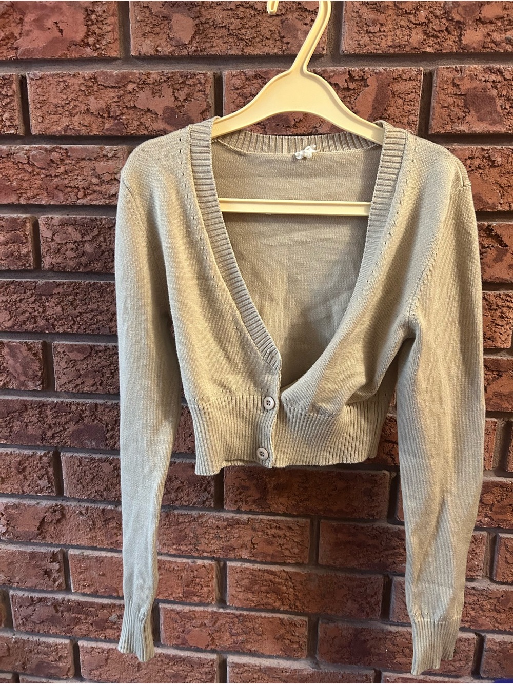 Light Taupe Cropped V-Neck Cardigan Sweater